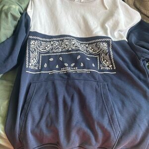 white blue sweatshirt
